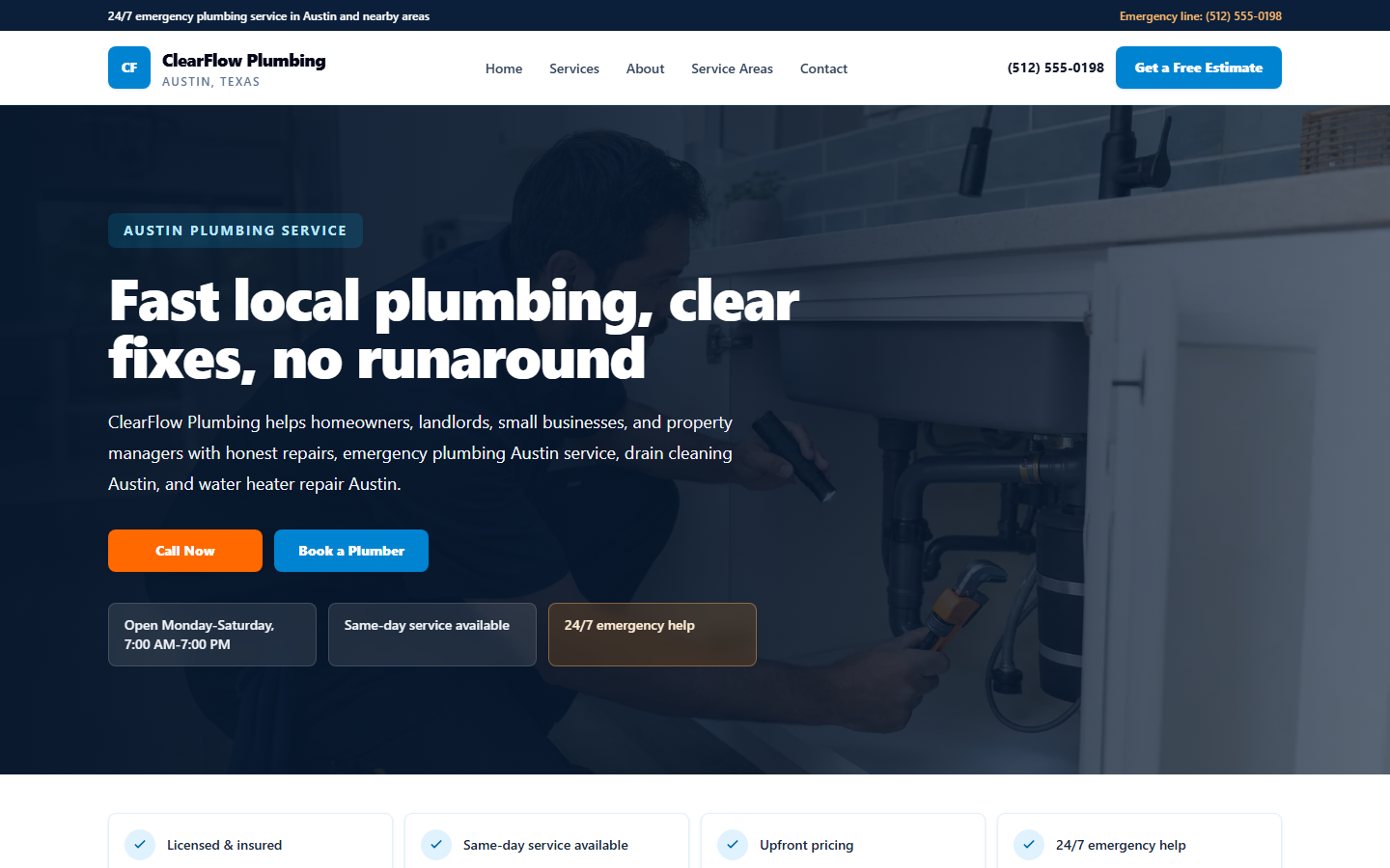 Plumber website demo homepage preview