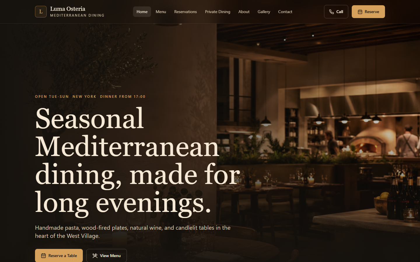 Restaurant website demo homepage preview